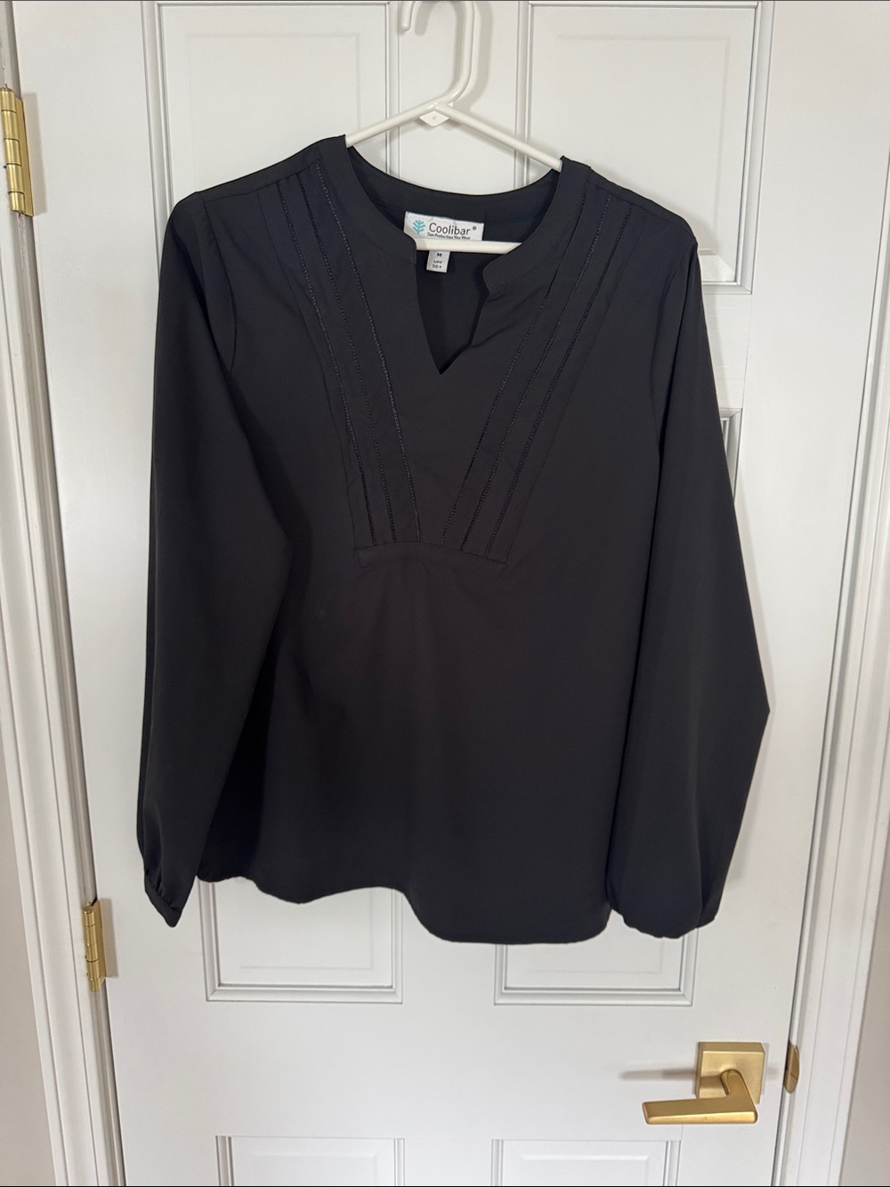 Coolibar Black Long-Sleeve V-Neck Pintuck Sun Top UPF 50 protection Aire fabric